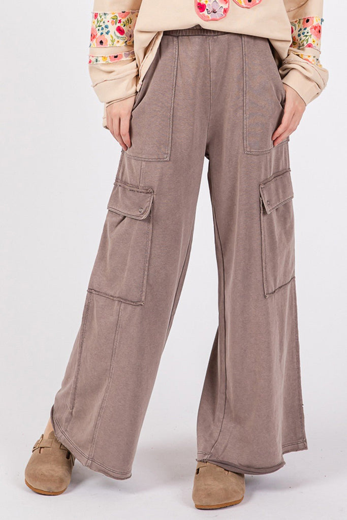 SAGE + FIG Knit Terry Mineral Wash Wide Leg Pants - The Edit LLC