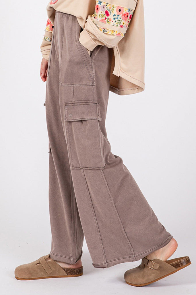 SAGE + FIG Knit Terry Mineral Wash Wide Leg Pants - The Edit LLC