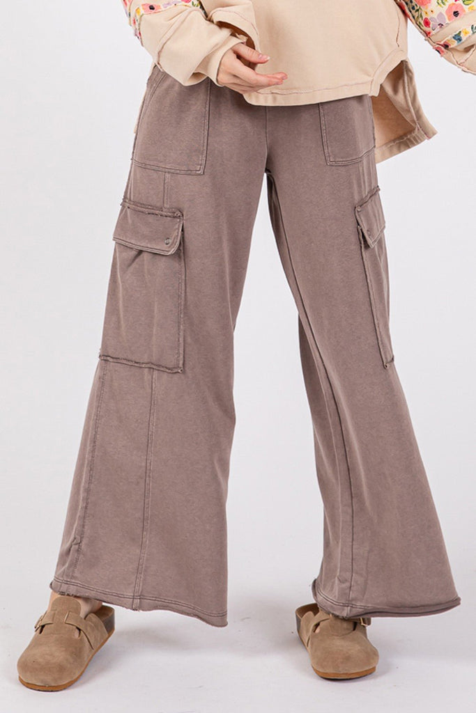 SAGE + FIG Knit Terry Mineral Wash Wide Leg Pants - The Edit LLC