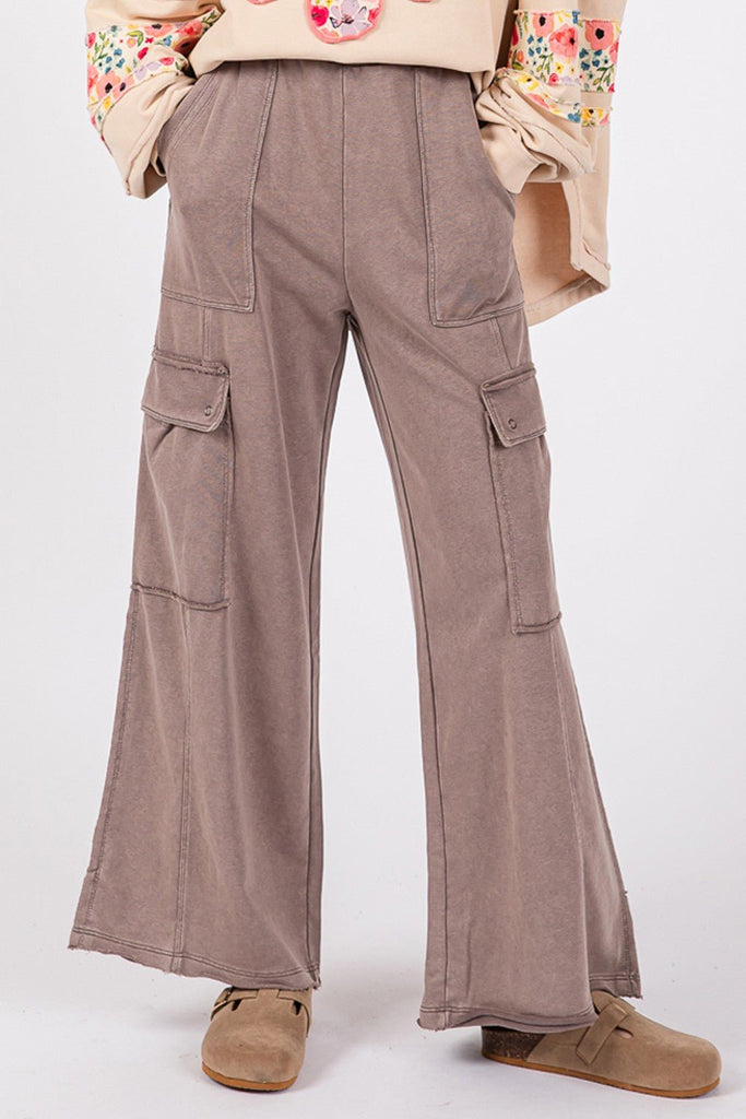 SAGE + FIG Knit Terry Mineral Wash Wide Leg Pants - The Edit LLC