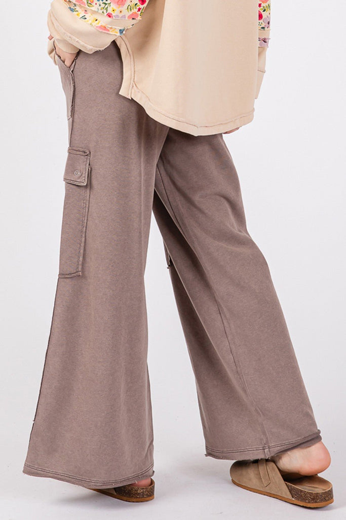 SAGE + FIG Knit Terry Mineral Wash Wide Leg Pants - The Edit LLC