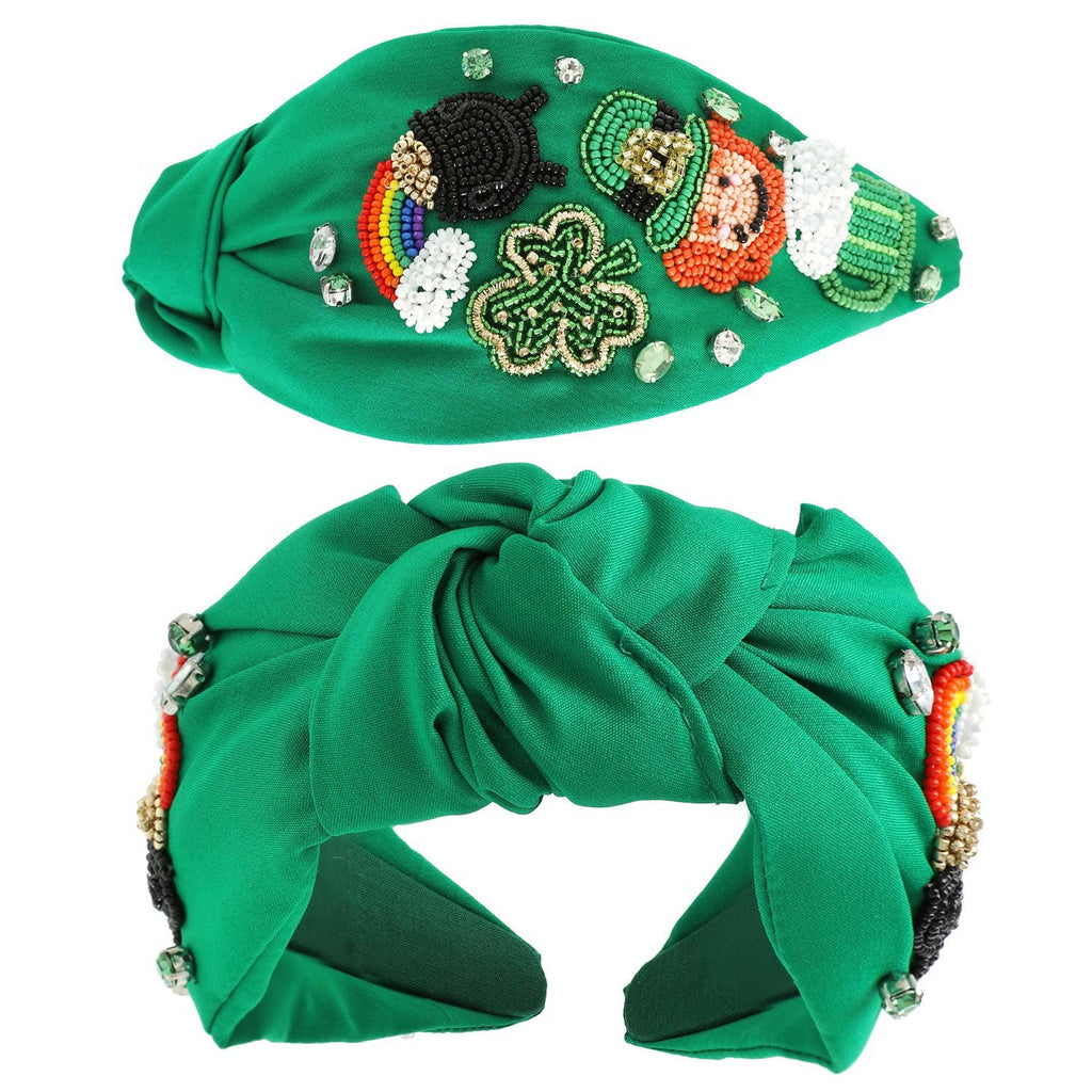 Saint Patrick's Leprechaun Knotted Beaded Headband: White - The Edit LLC
