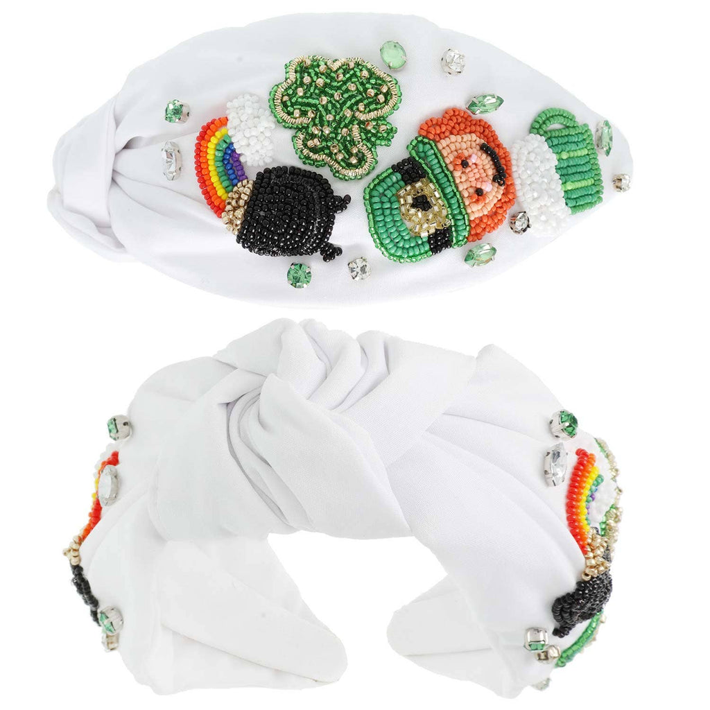 Saint Patrick's Leprechaun Knotted Beaded Headband: White - The Edit LLC
