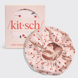 Satin - Lined Flexi Shower Cap - Cherry Print - The Edit LLC