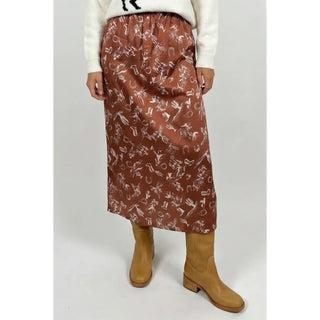Satin Skirt with Western Graphics - Chocolate/Cream - The Edit LLC