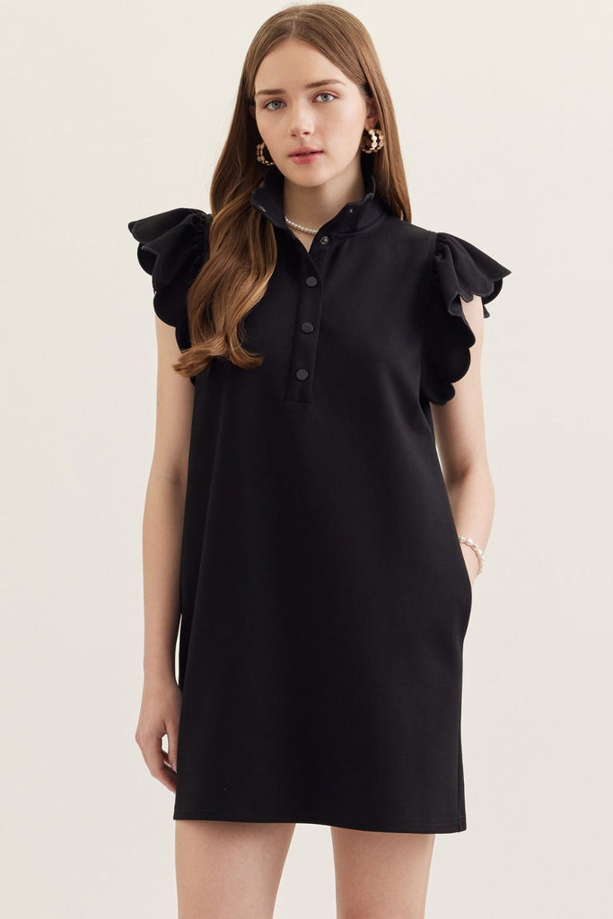 black flutter sleeve mini dress Scallop Flutter Sleeve Mini Dress – The Edit LLC