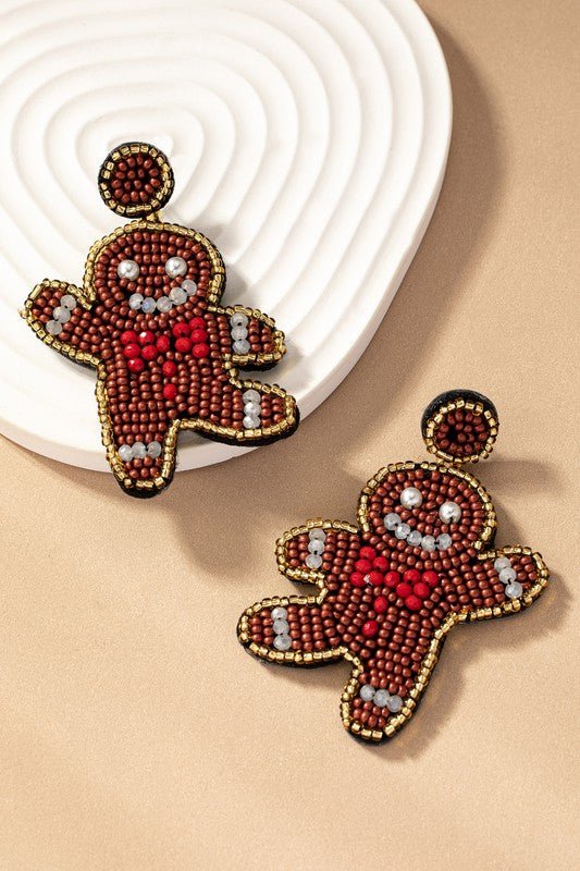 seed bead ginger bread man drop earrings - The Edit LLC