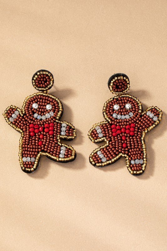 seed bead ginger bread man drop earrings - The Edit LLC