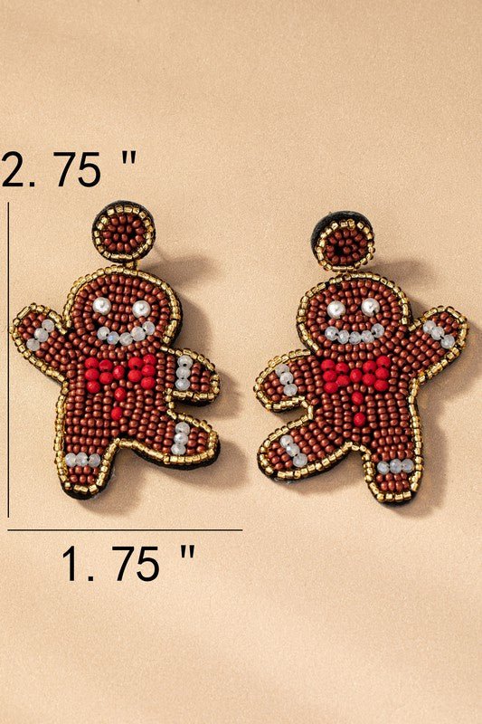 seed bead ginger bread man drop earrings - The Edit LLC