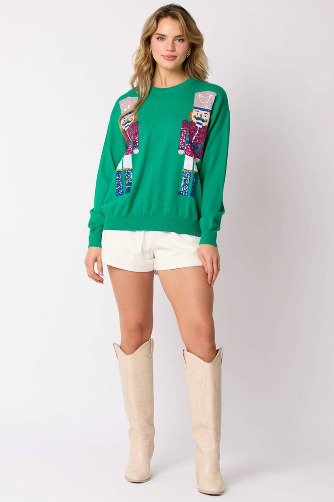 Sequin Nutcracker Embroidered Sweater - Preorders: GREEN / L - The Edit LLC