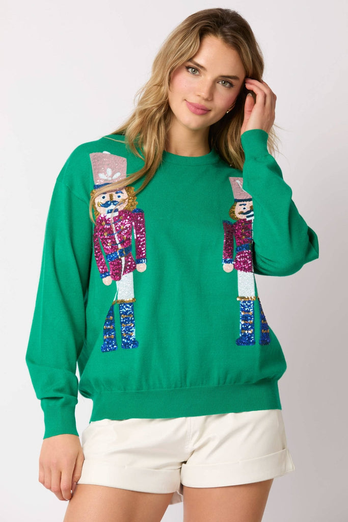 Sequin Nutcracker Embroidered Sweater - Preorders: GREEN / L - The Edit LLC