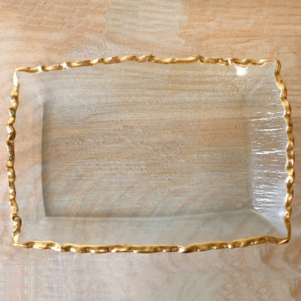 Seward Rectangle Serving Tray Clear/Gold 11x7.75 - The Edit LLC