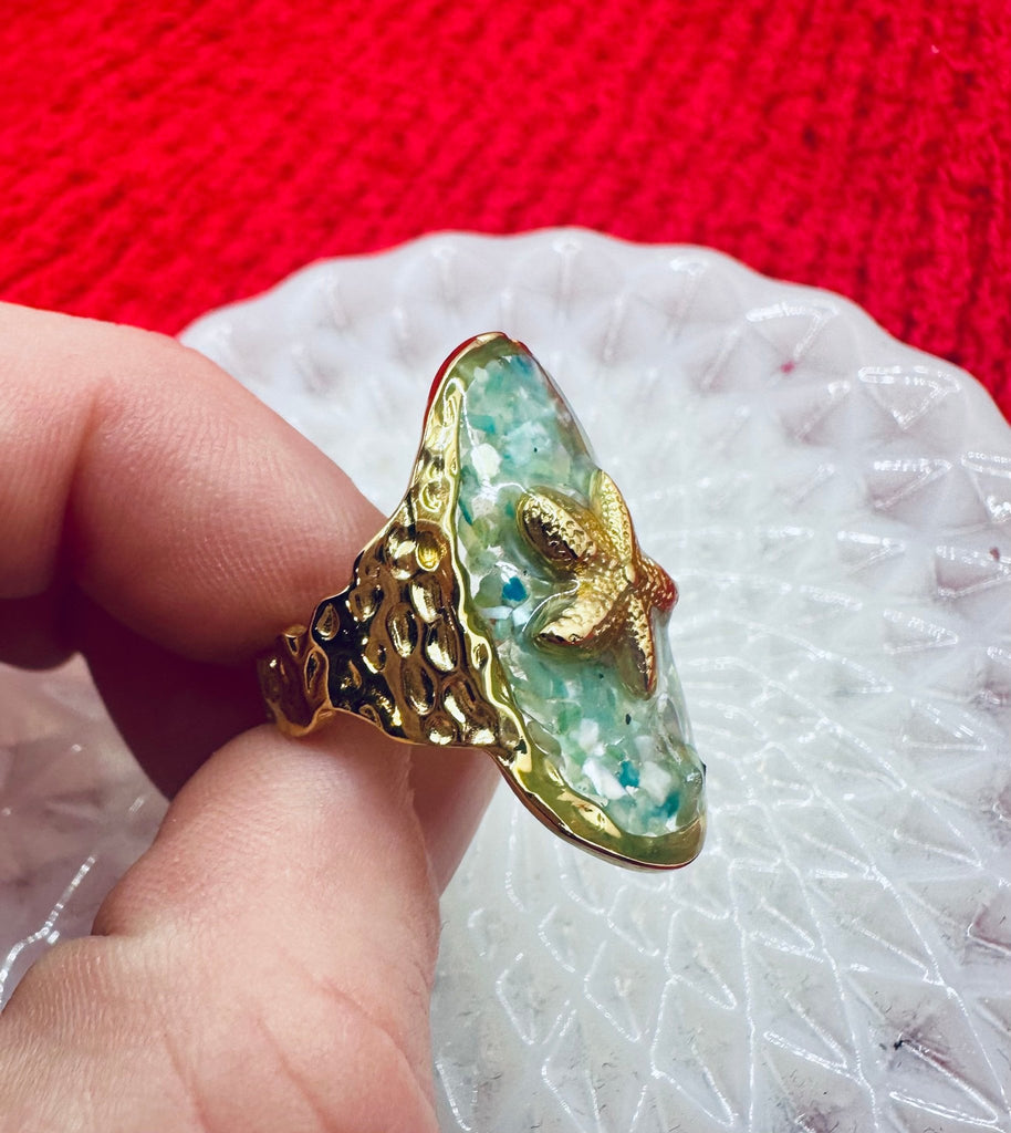 Shattered Shell 18K Gold Plated Starfish Adjustable Ring - The Edit LLC
