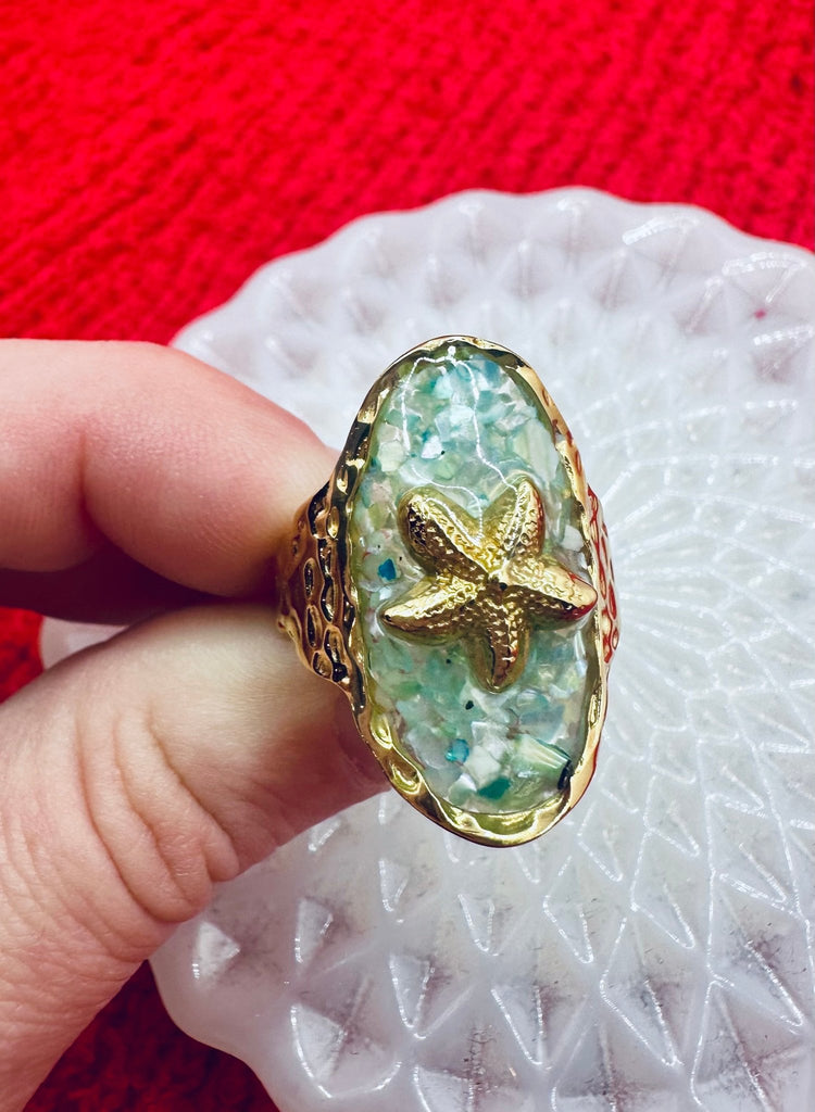 Shattered Shell 18K Gold Plated Starfish Adjustable Ring - The Edit LLC