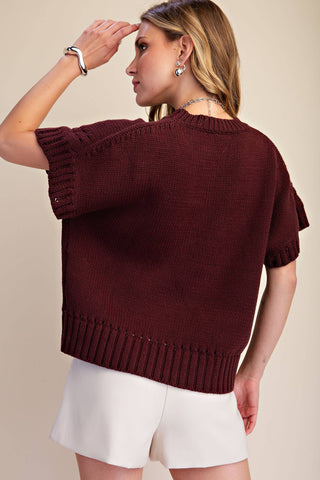 Short-Sleeve Crew-Neck Sweater: Brown / S - The Edit LLC
