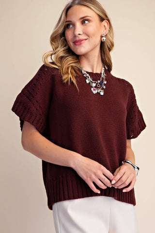 Short-Sleeve Crew-Neck Sweater: Brown / S - The Edit LLC