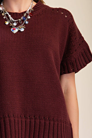 Short-Sleeve Crew-Neck Sweater: Brown / S - The Edit LLC