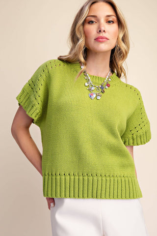 Short-Sleeve Crew-Neck Sweater: Olive - The Edit LLC