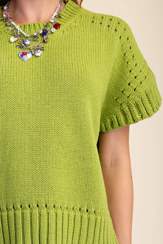 Short-Sleeve Crew-Neck Sweater: Olive - The Edit LLC
