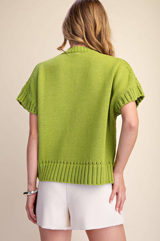 Short-Sleeve Crew-Neck Sweater: Olive - The Edit LLC