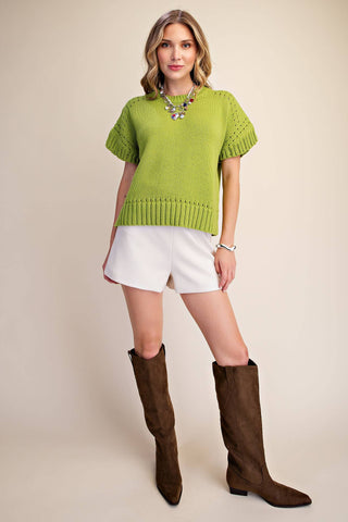 Short-Sleeve Crew-Neck Sweater: Olive - The Edit LLC