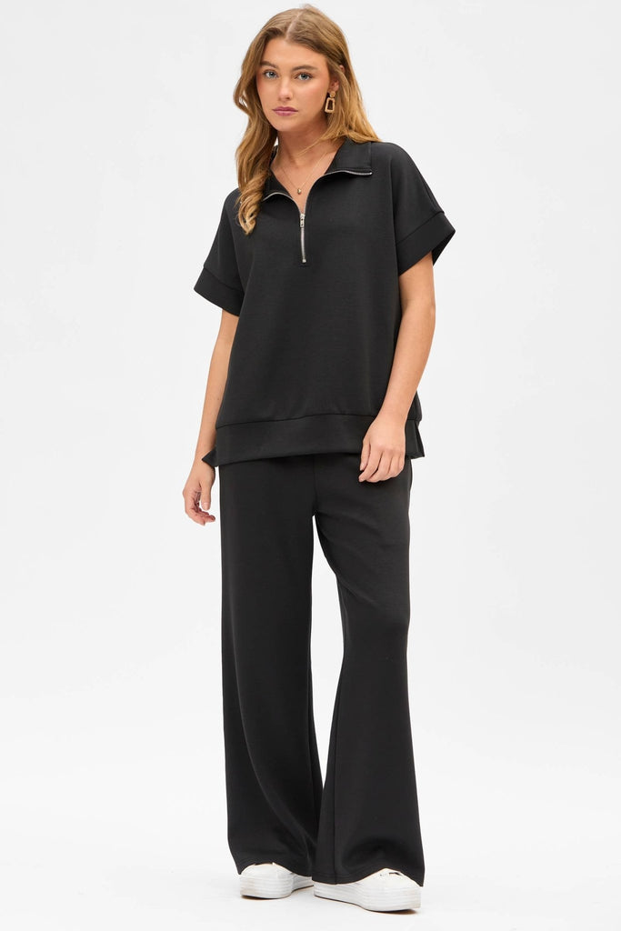 Short Sleeve Quarter Zip + Pants: Black - The Edit LLC