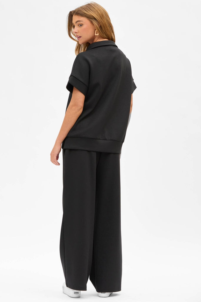 Short Sleeve Quarter Zip + Pants: Black - The Edit LLC