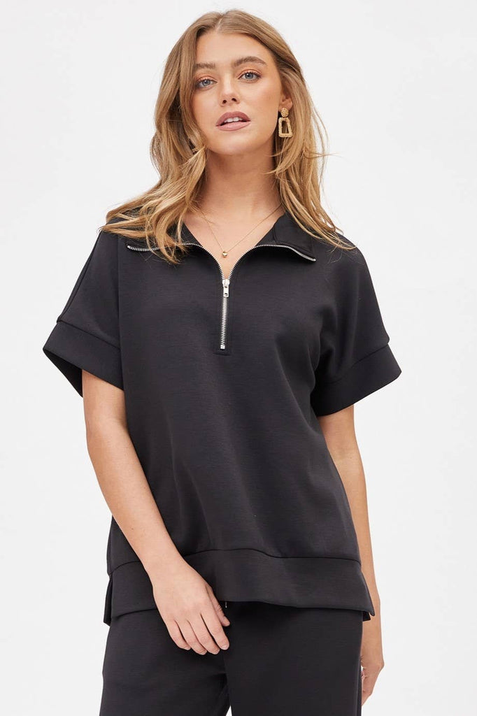 Short Sleeve Quarter Zip + Pants: Black - The Edit LLC