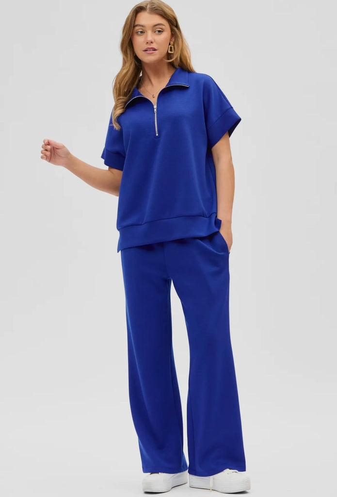 Short Sleeve Quarter Zip + Pants: Royal - The Edit LLC