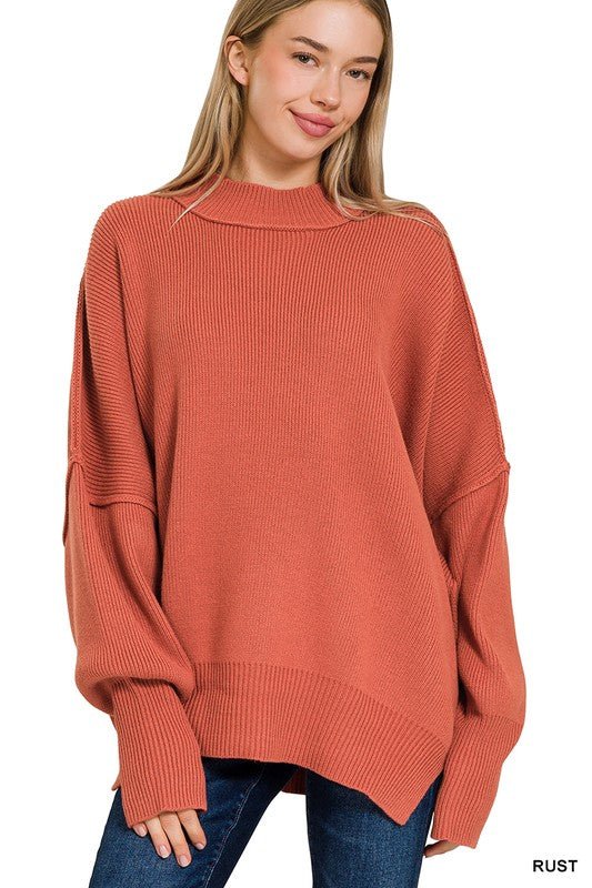 Side Slit Oversized Sweater - The Edit LLC