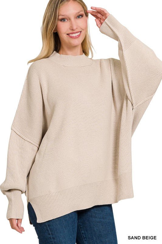 Side Slit Oversized Sweater - The Edit LLC