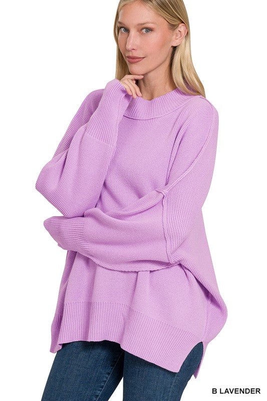 Side Slit Oversized Sweater - The Edit LLC