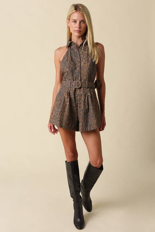 Sienna Leopard Belted Romper - The Edit LLC