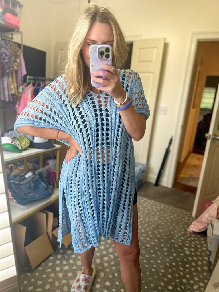 Sky Blue Crochet Swim Coverup - The Edit LLC