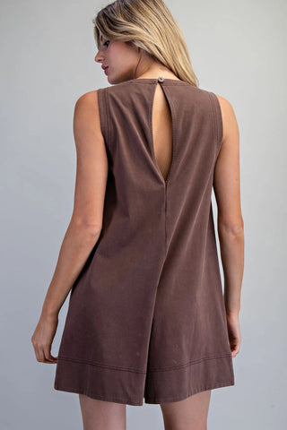 Sleeveless Patch Pocket Romper - Dark Brown - The Edit LLC