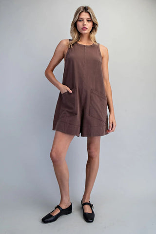 Sleeveless Patch Pocket Romper - Dark Brown - The Edit LLC