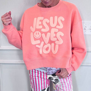 Smiley Jesus Loves You Crop Sweatshirt - The Edit LLC