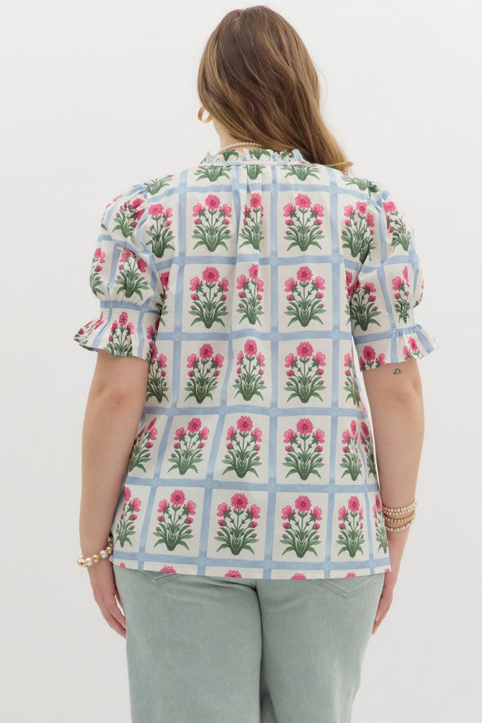 Smocked Sleeve Block Blouse - The Edit LLC