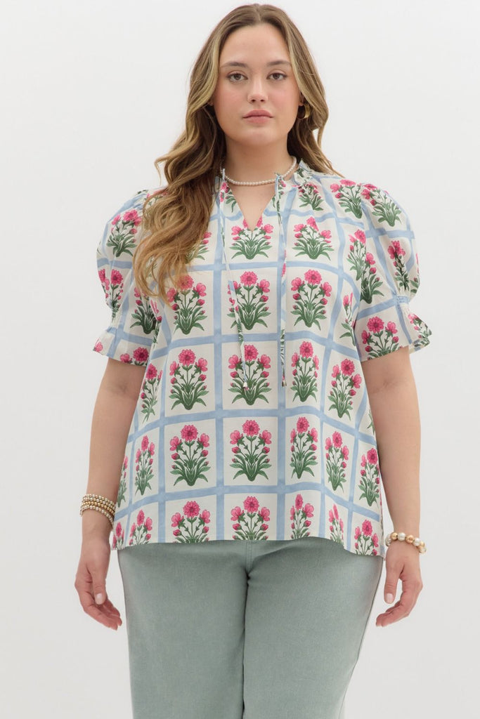Smocked Sleeve Block Blouse - The Edit LLC