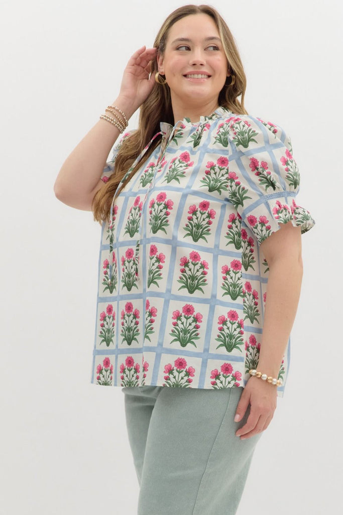 Smocked Sleeve Block Blouse - The Edit LLC