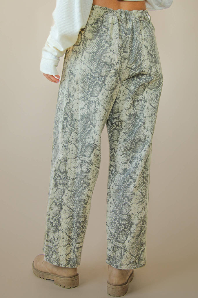 Snake Printed Barrel Pants: BEIGE SNAKE - The Edit LLC