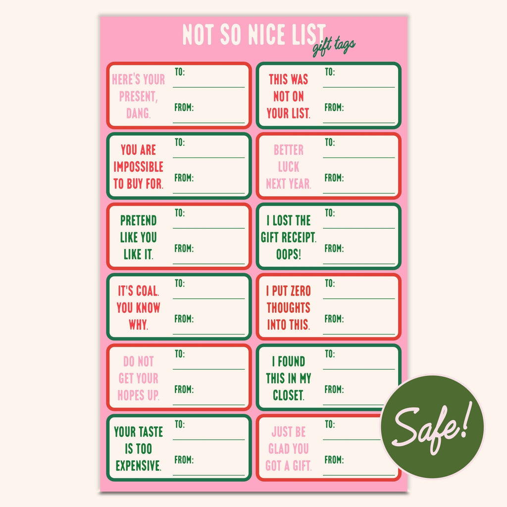 Snarky Christmas Gift Tag Sticker Sheet – Funny Gift Tags: Safe - No cussing - The Edit LLC