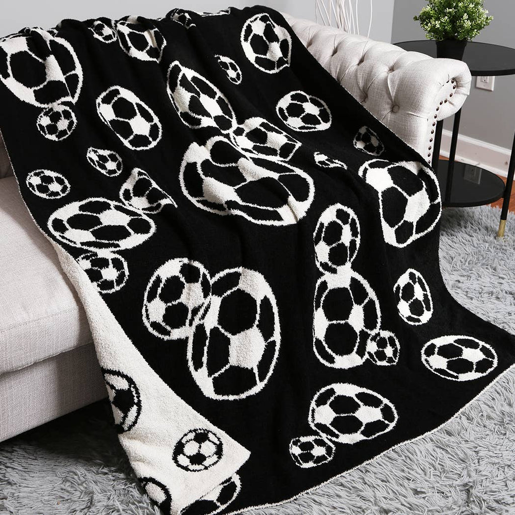 Soccer Ball Print Cozy Soft Throw Blanket: Black / ONE SIZE - The Edit LLC