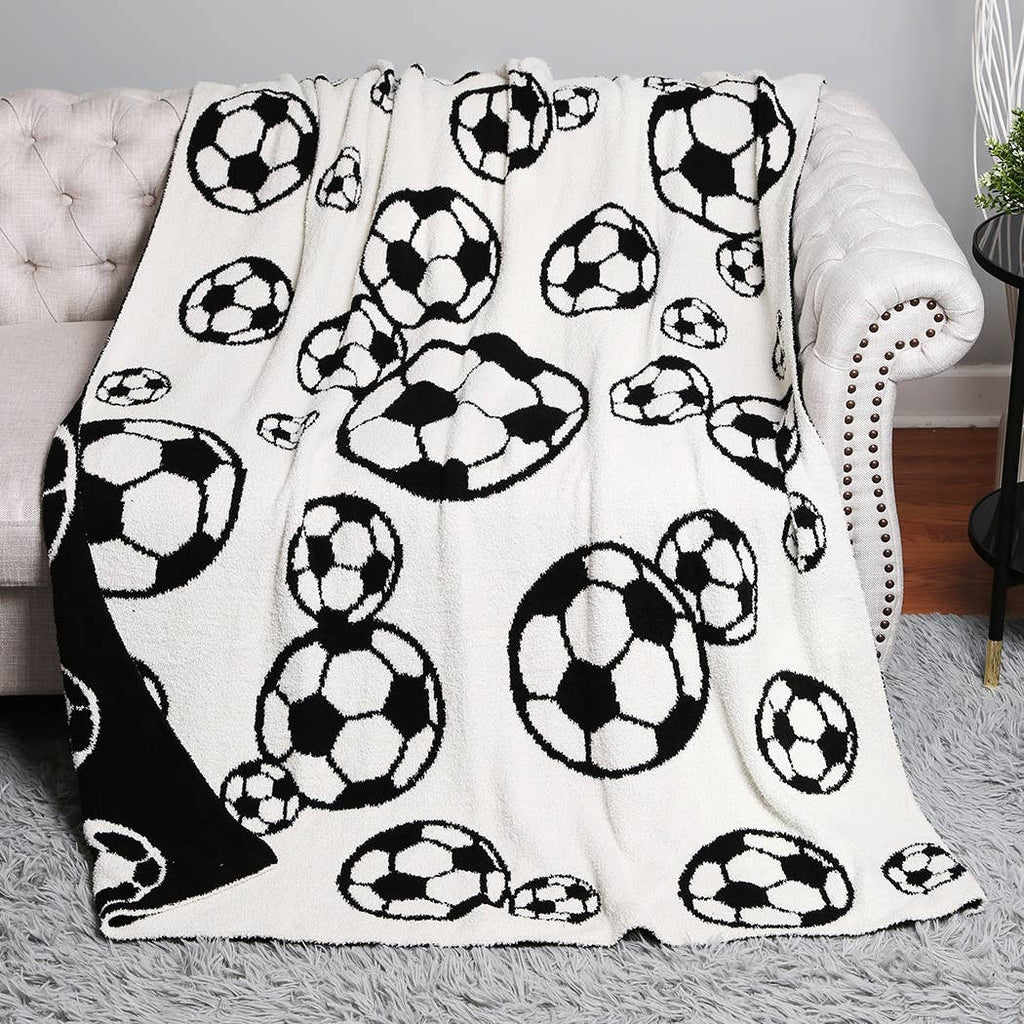 Soccer Ball Print Cozy Soft Throw Blanket: Black / ONE SIZE - The Edit LLC