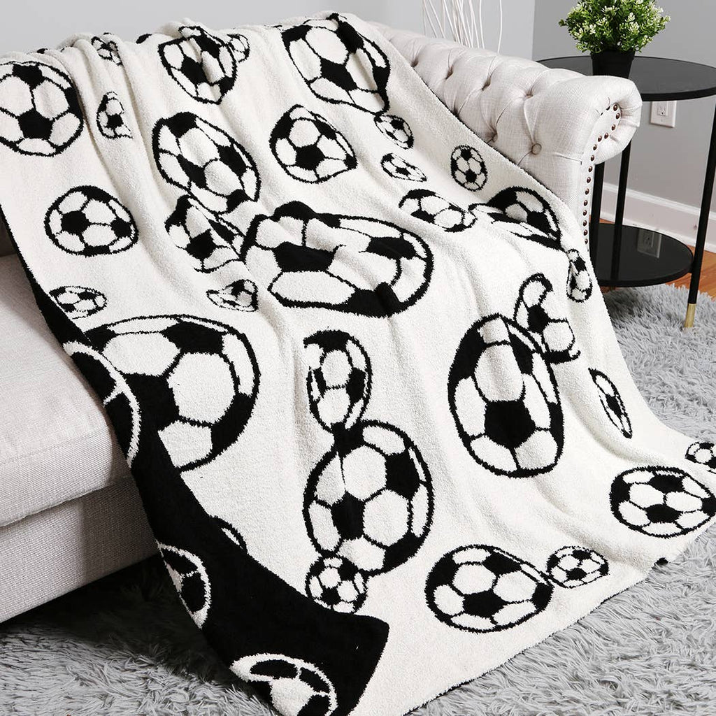 Soccer Ball Print Cozy Soft Throw Blanket: Black / ONE SIZE - The Edit LLC