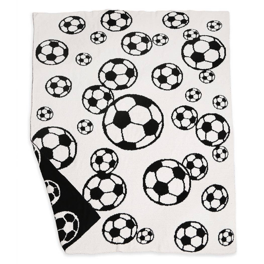 Soccer Ball Print Cozy Soft Throw Blanket: Black / ONE SIZE - The Edit LLC