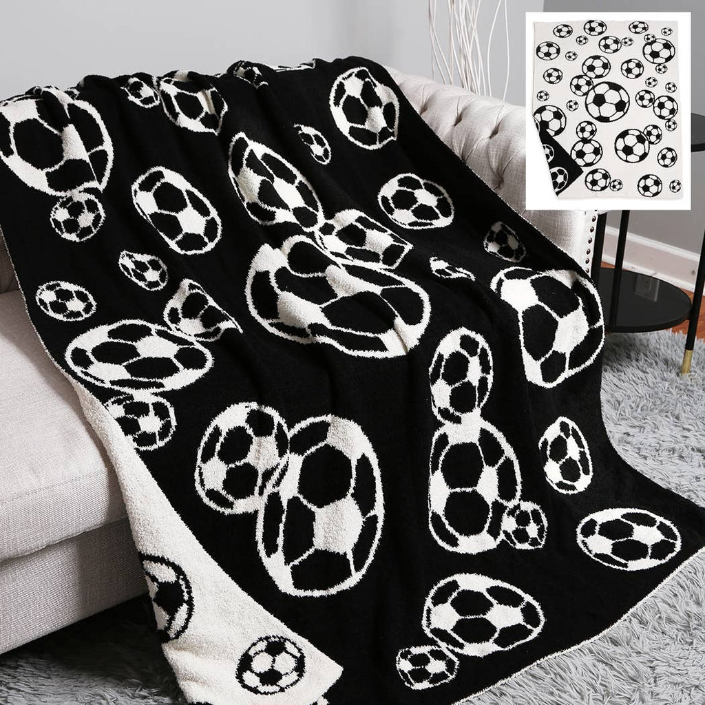 Soccer Ball Print Cozy Soft Throw Blanket: Black / ONE SIZE - The Edit LLC