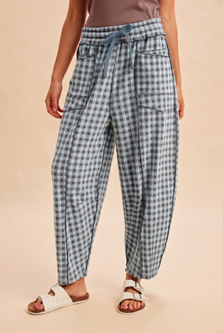Soft Brushed Check Barrel Fit Knit Pants - The Edit LLC