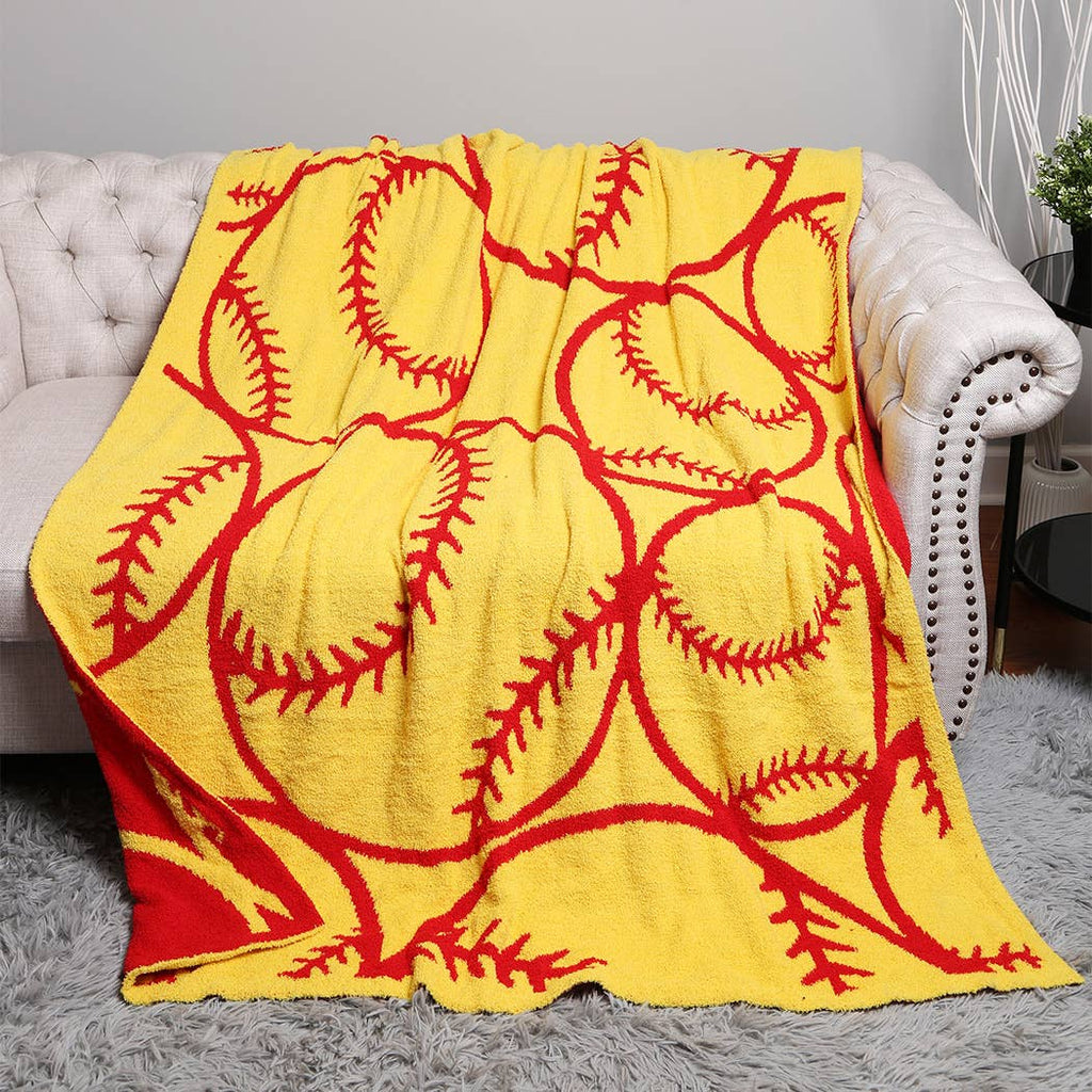 Softball Print Patterned Throw Blanket: SOFTBALL / ONE SIZE - The Edit LLC