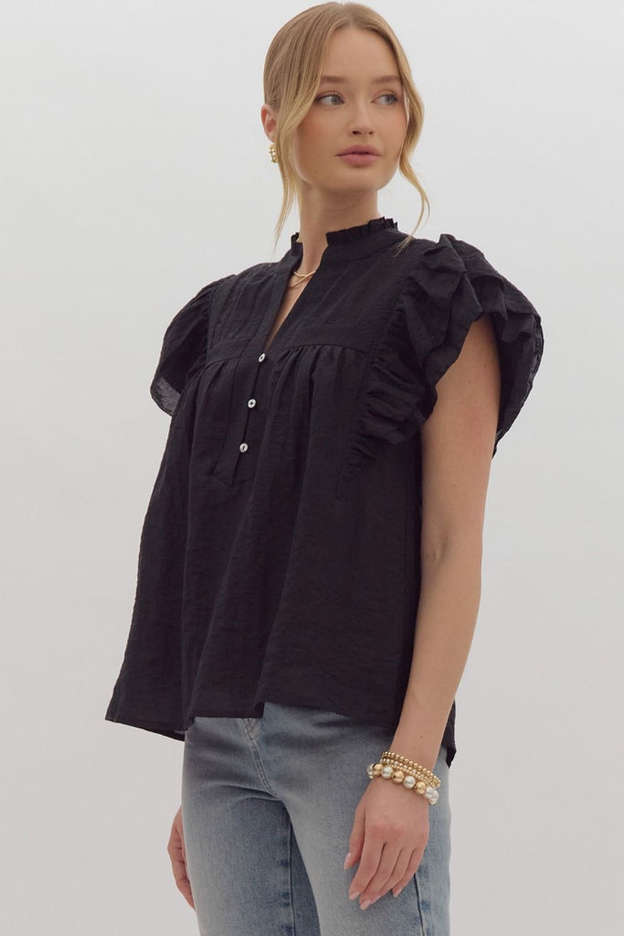 Solid Black Flutter Top - The Edit LLC